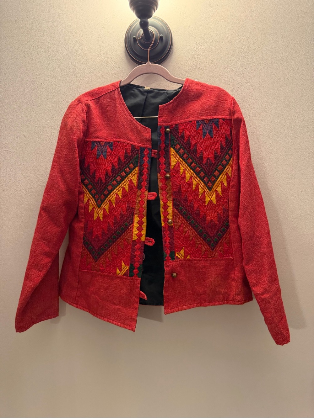 Red Embroidered Women's Jacket - Boho Chic medium